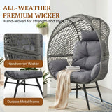 Outdoor Wicker Egg Chair with Glass Top Side Table (Silver Grey & Dark Grey)