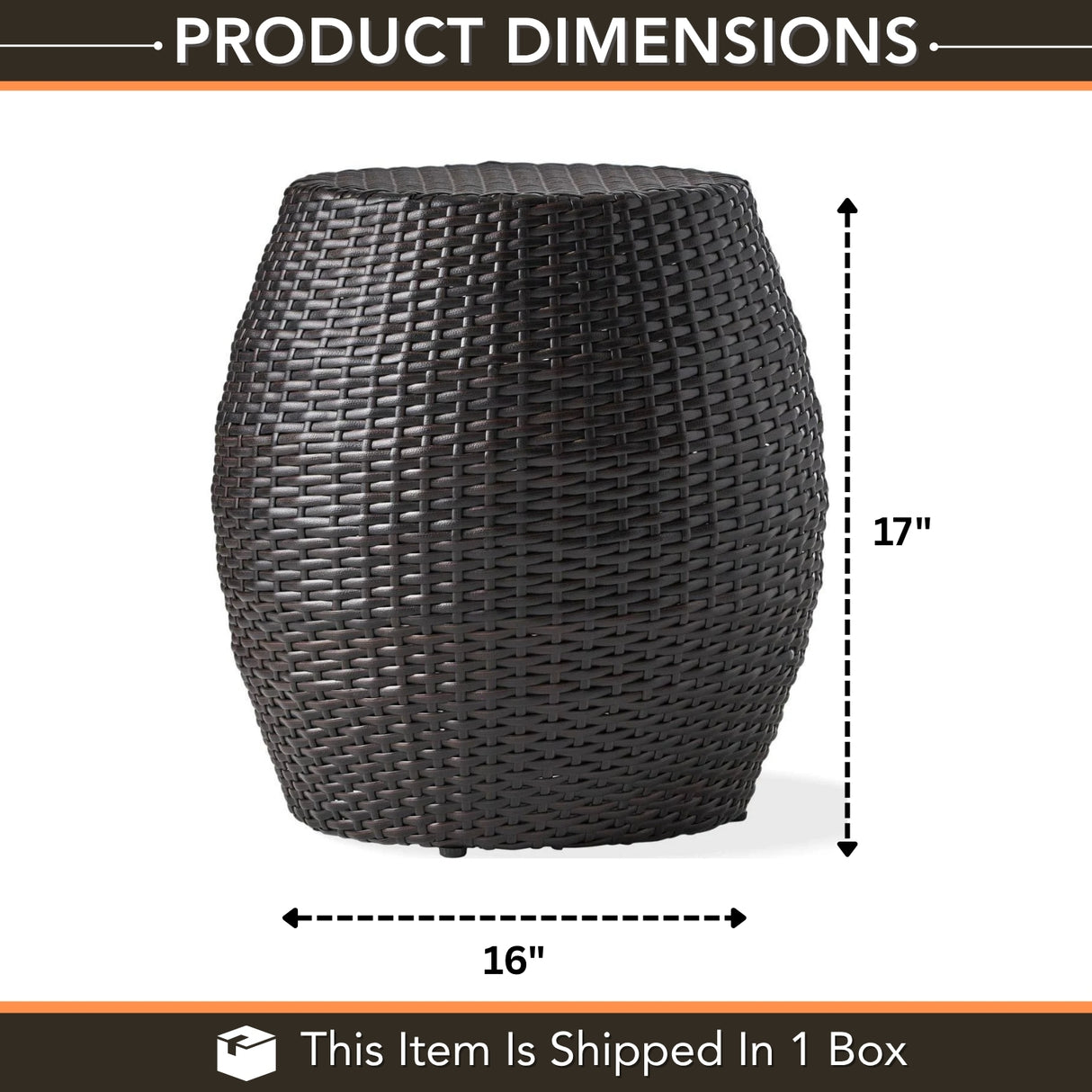 Dark Brown Rattan Damru Accent Table for Patio