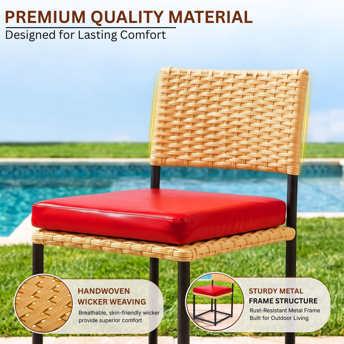5-Piece Outdoor Wicker Patio Furniture Set (Beige & Red)