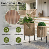 Outdoor Rope Set of 2 Planter with Metal Stand (Beige)