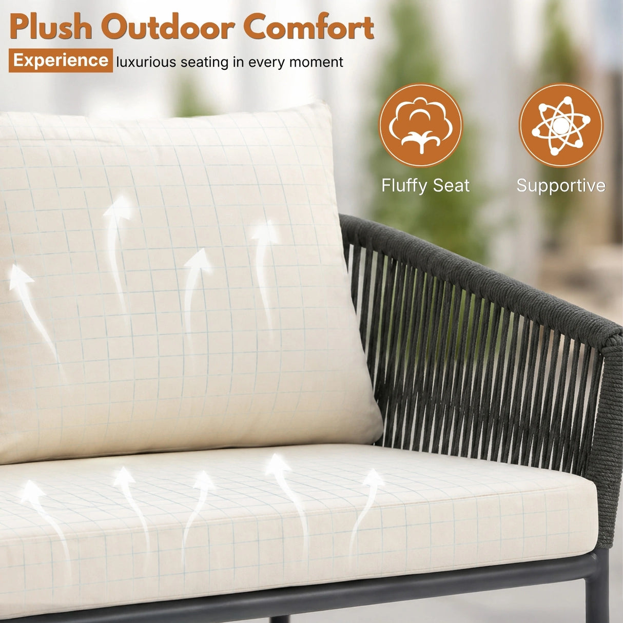 Outdoor 4 Seater Rope Conversation Sofa Set (Grey & Off-White)