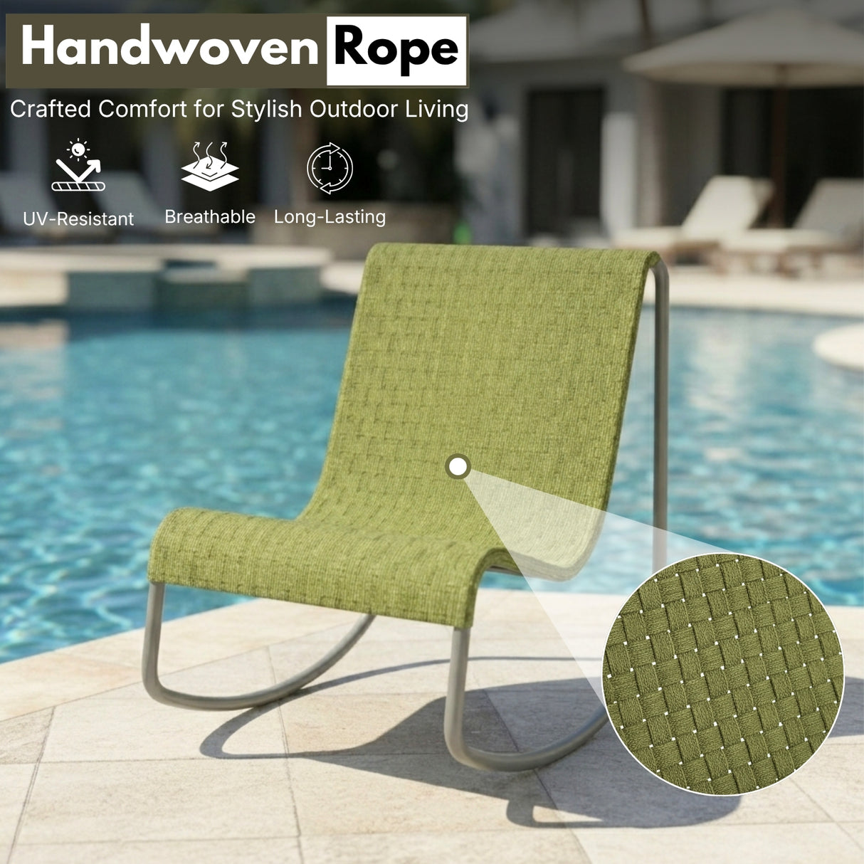 Outdoor Rope Patio Conversation Set with 2 Lounge Chairs & Round Center Table