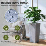 2-Piece Outdoor Rattan Wicker Tall Square Planters (Silver Grey)
