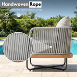 Outdoor Rope Sofa with Wooden Base (Grey)