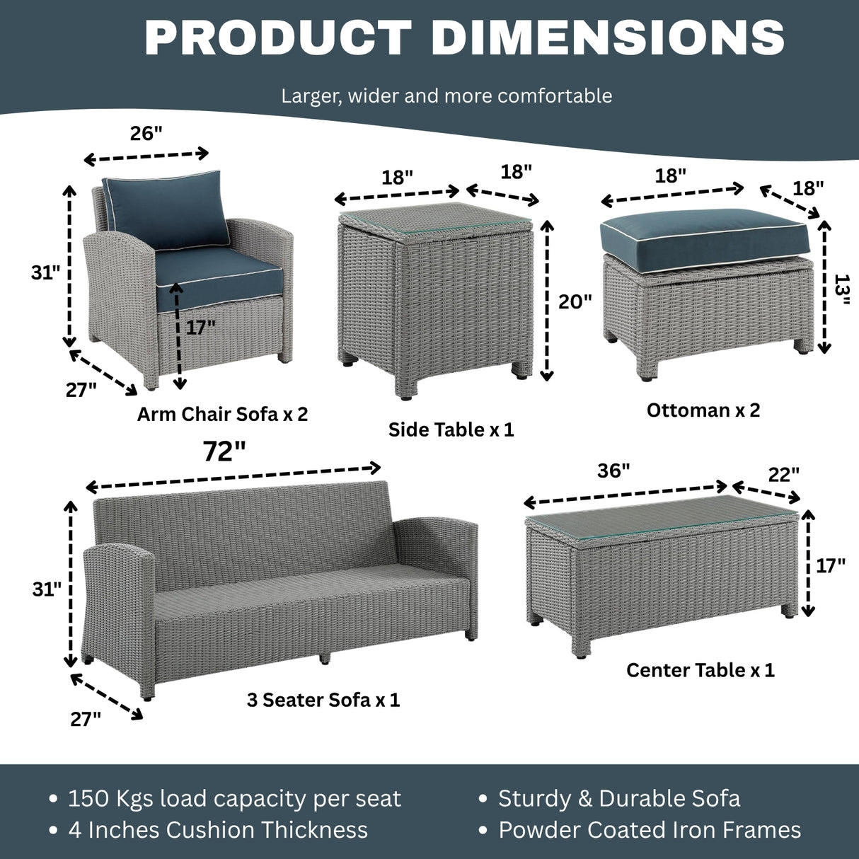 7 Piece Outdoor Wicker Conversation Furniture Set