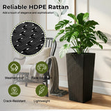 2-Piece Outdoor Rattan Wicker Tall Square Planters (Black)