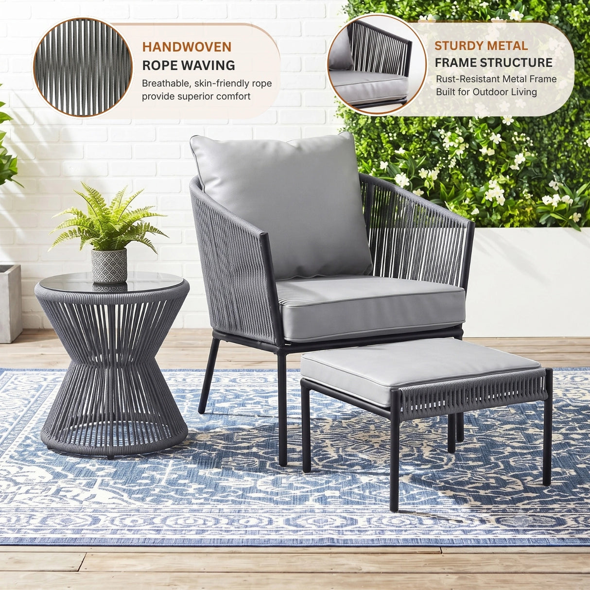 Outdoor 5 Piece Rope Patio Sofa Set (Grey)