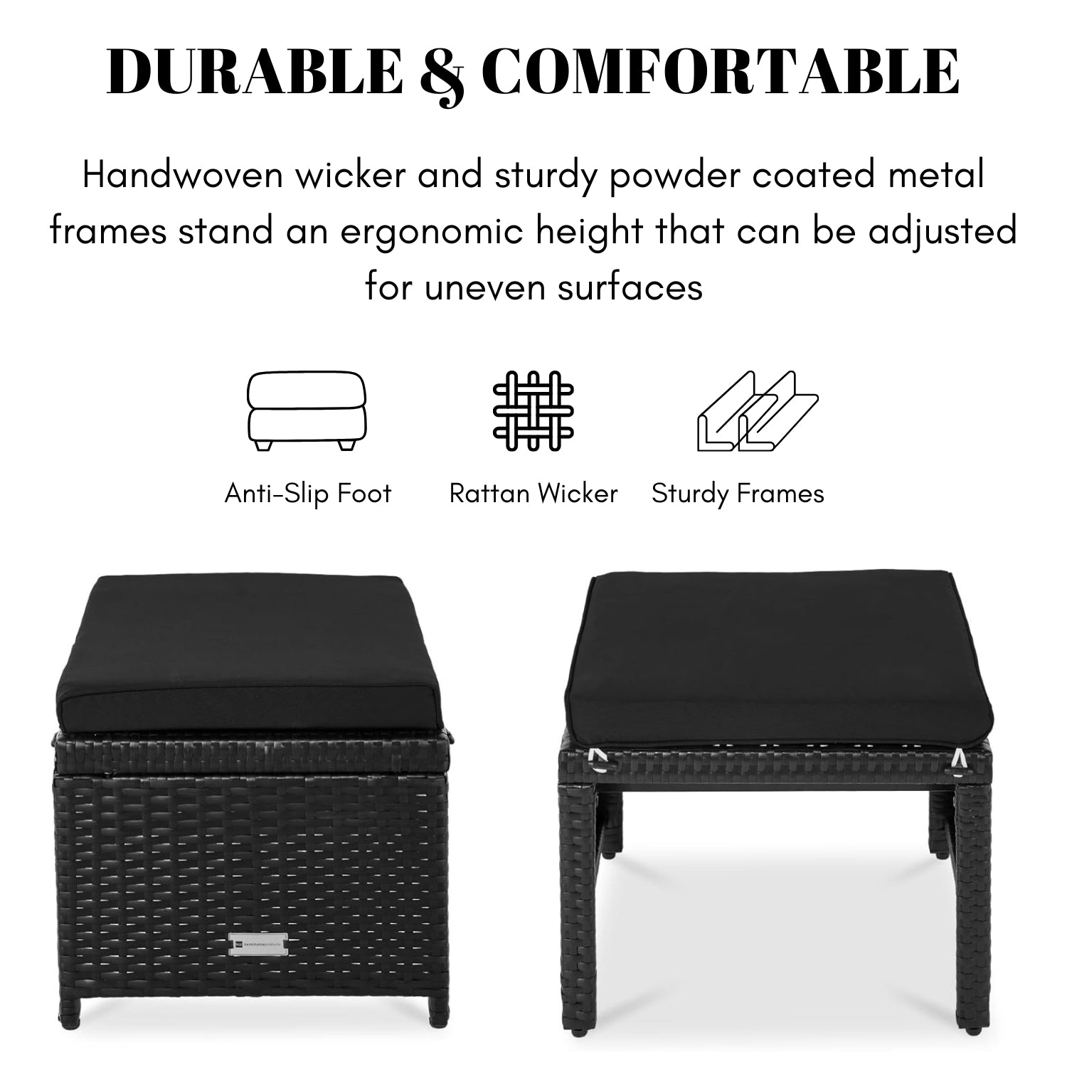 Set of 2 Wicker Ottomans, Multipurpose Outdoor Furniture