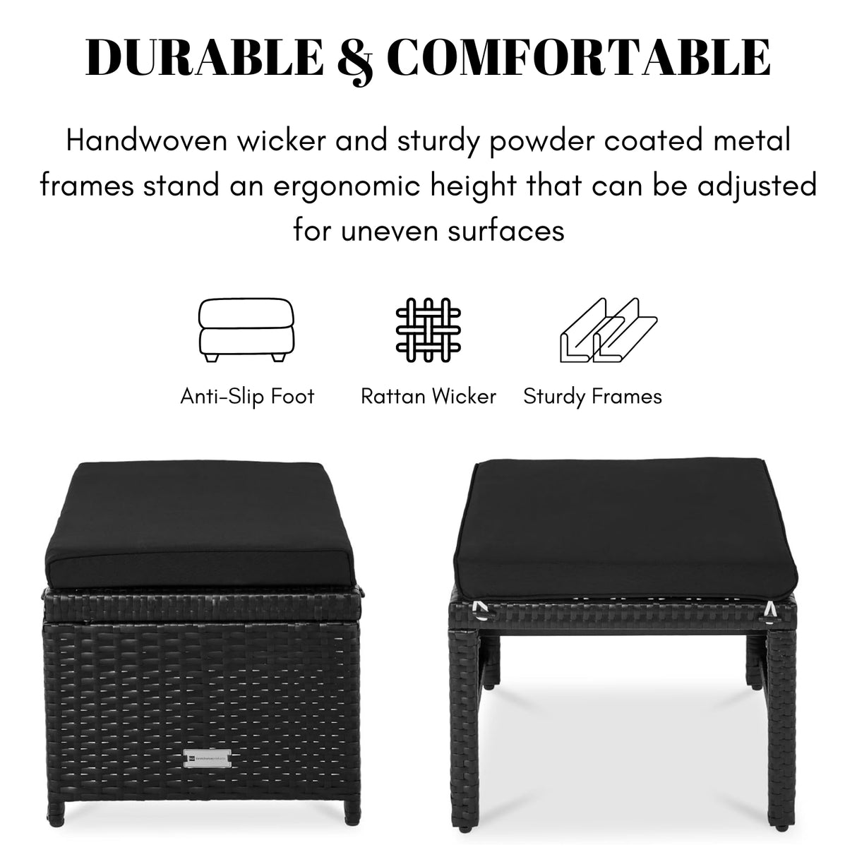 Set of 2 Wicker Ottomans, Multipurpose Outdoor Furniture