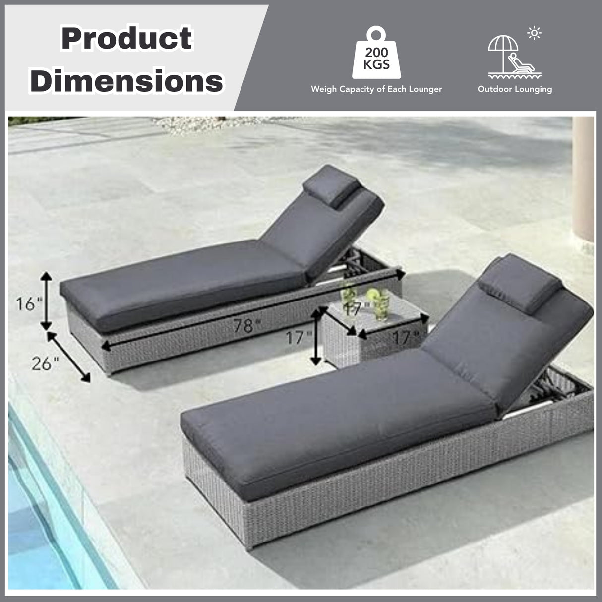 Outdoor Wicker Lounge Chairs Set of 2 With Side Table
