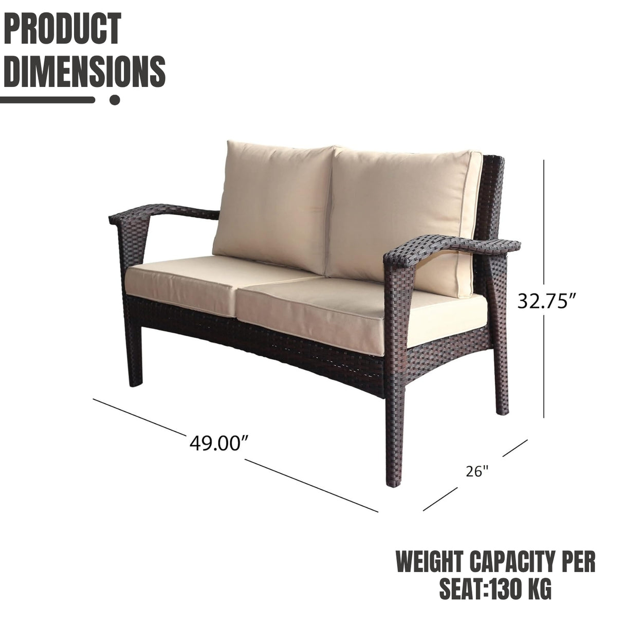 Outdoor Rattan Wicker 1-Piece Loveseat Sofa