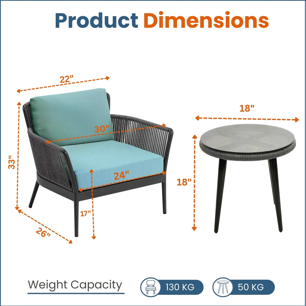 Outdoor 3 Piece All-Weather Rope Patio Set