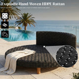 Outdoor All-Weather Rattan Wicker Round Daybed (Black & White)
