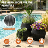 Outdoor 3-Piece Round Rope Planters (Black)