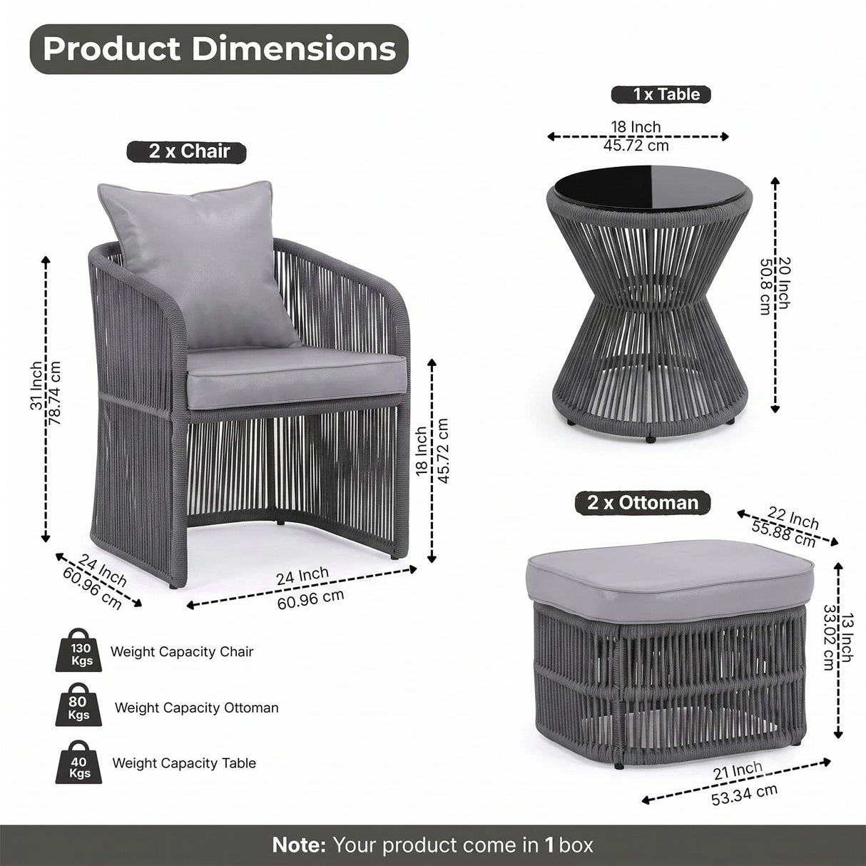 Outdoor 3 Piece Rope Patio Sofa Set (Grey)