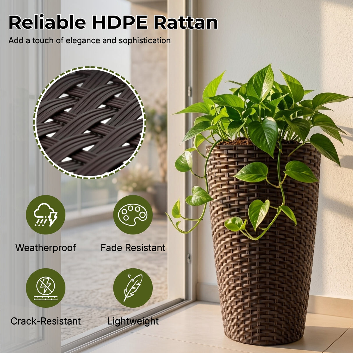 2-Piece Outdoor Wicker Planter Set (Dark Brown)