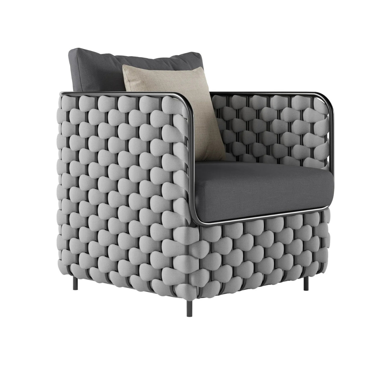 4 Piece Outdoor Rope Sofa Set with Glass Top Coffee Table (Light Grey & Dark Grey)