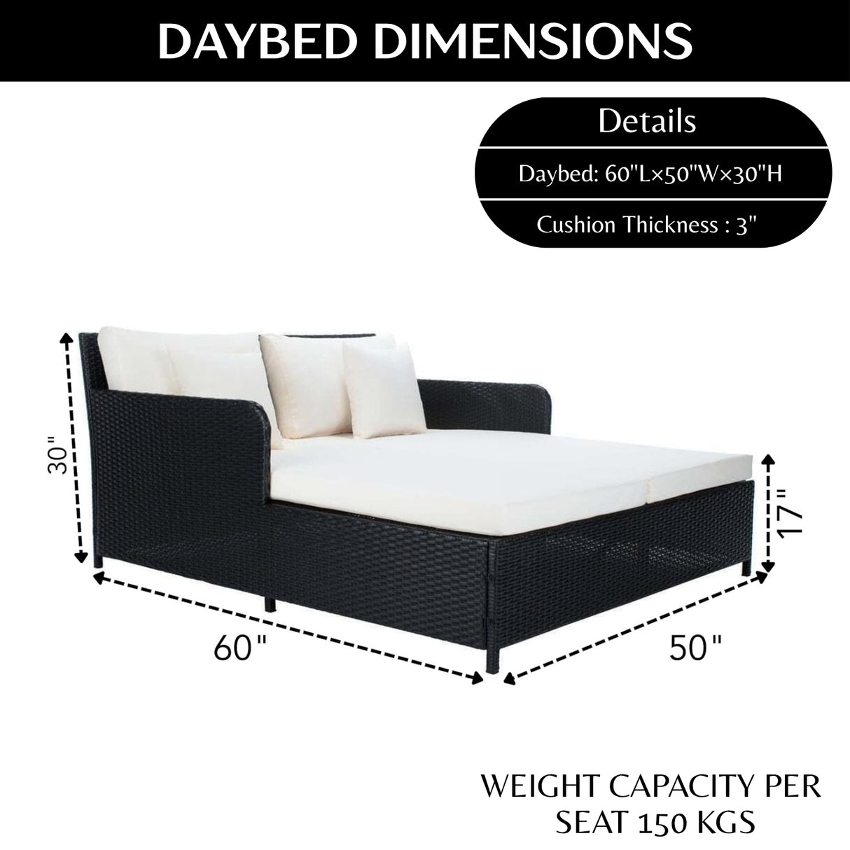 Outdoor Patio Double Seater Daybed For Garden, Poolside
