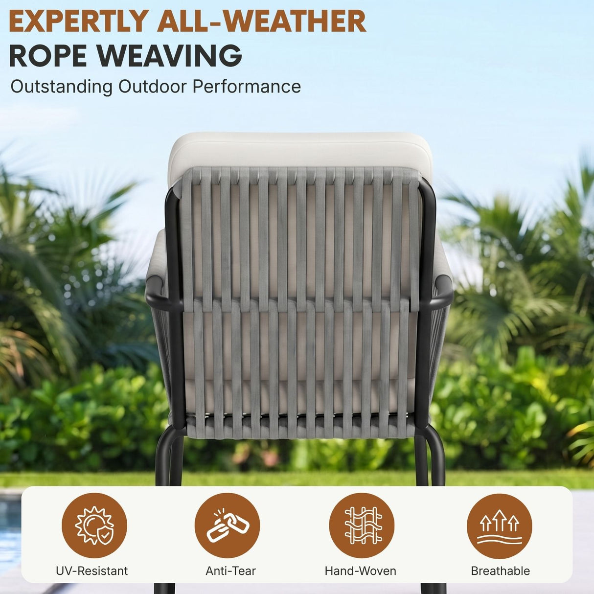 2-Piece Outdoor Rope Patio Dining Chairs