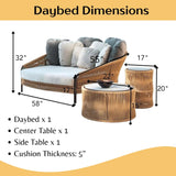 Outdoor Patio Rope Daybed With Center and Side Tables