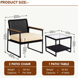 Outdoor 3-Piece Wicker Patio Set(Black & Cream)