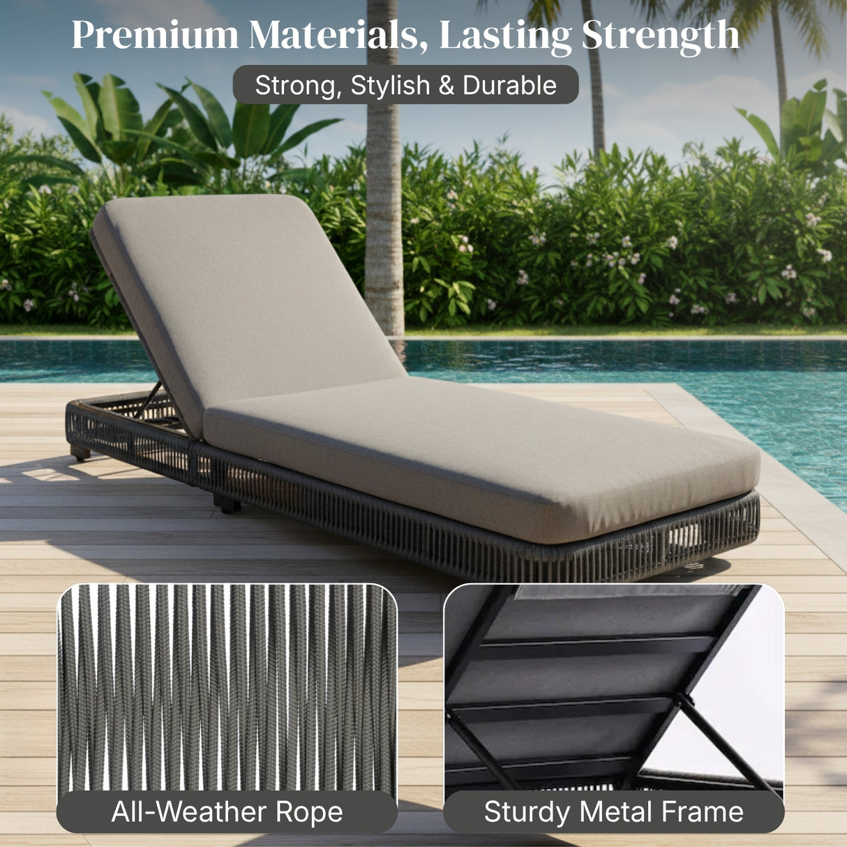 Outdoor Rope Lounger Set of 2 with Adjustable Backrest (Grey)