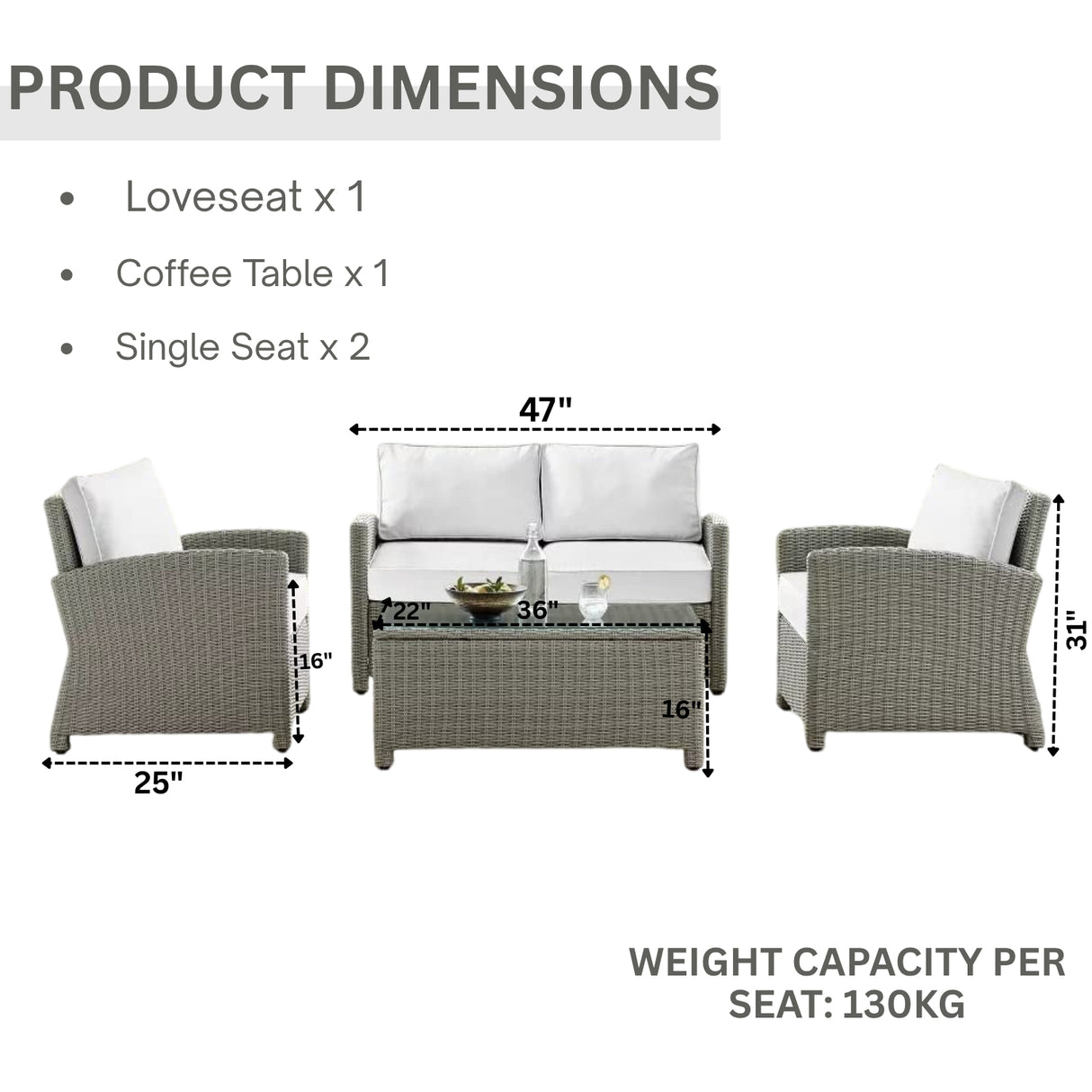 4 Pieces Patio Furniture Set, Outdoor Sectional Sofa