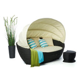 Outdoor All-Weather Wicker Patio Daybed with Retractable Canopy