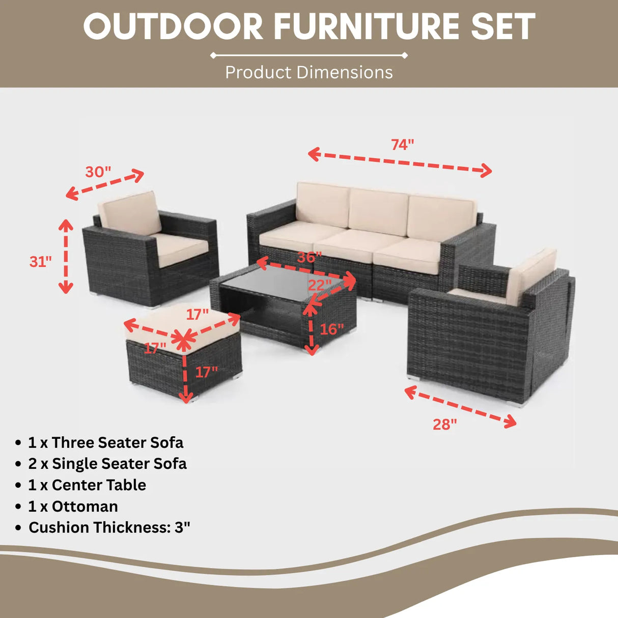 Outdoor 5 Piece HDPE Wicker Conversation Sofa Set
