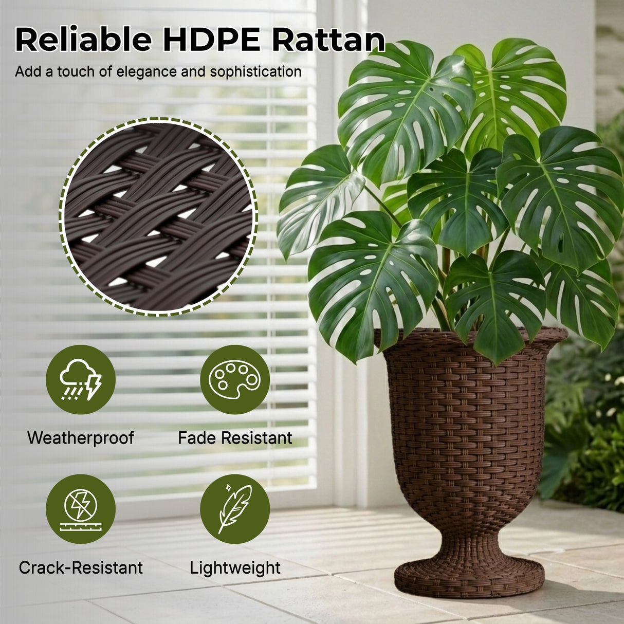 Outdoor Rattan Wicker Urn Planter Set of 3 (Dark Brown)