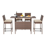 5-Piece Outdoor Rattan Wicker Bar Set with Wicker Top Table