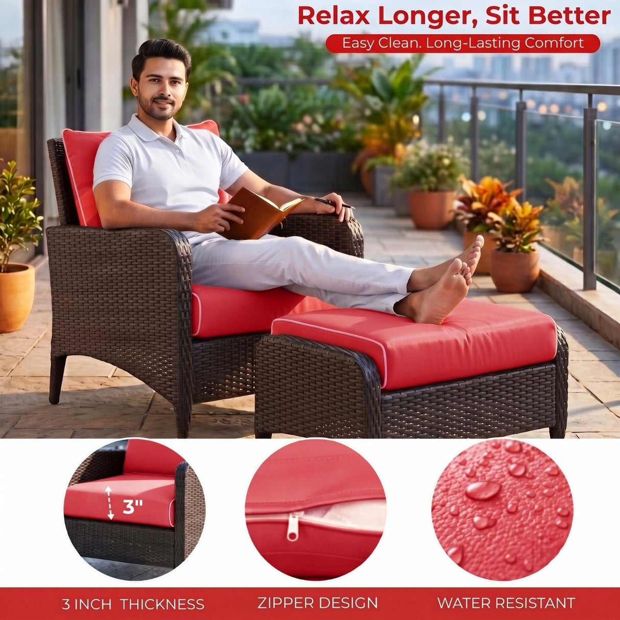 Outdoor 4 Piece Patio Wicker Furniture Set