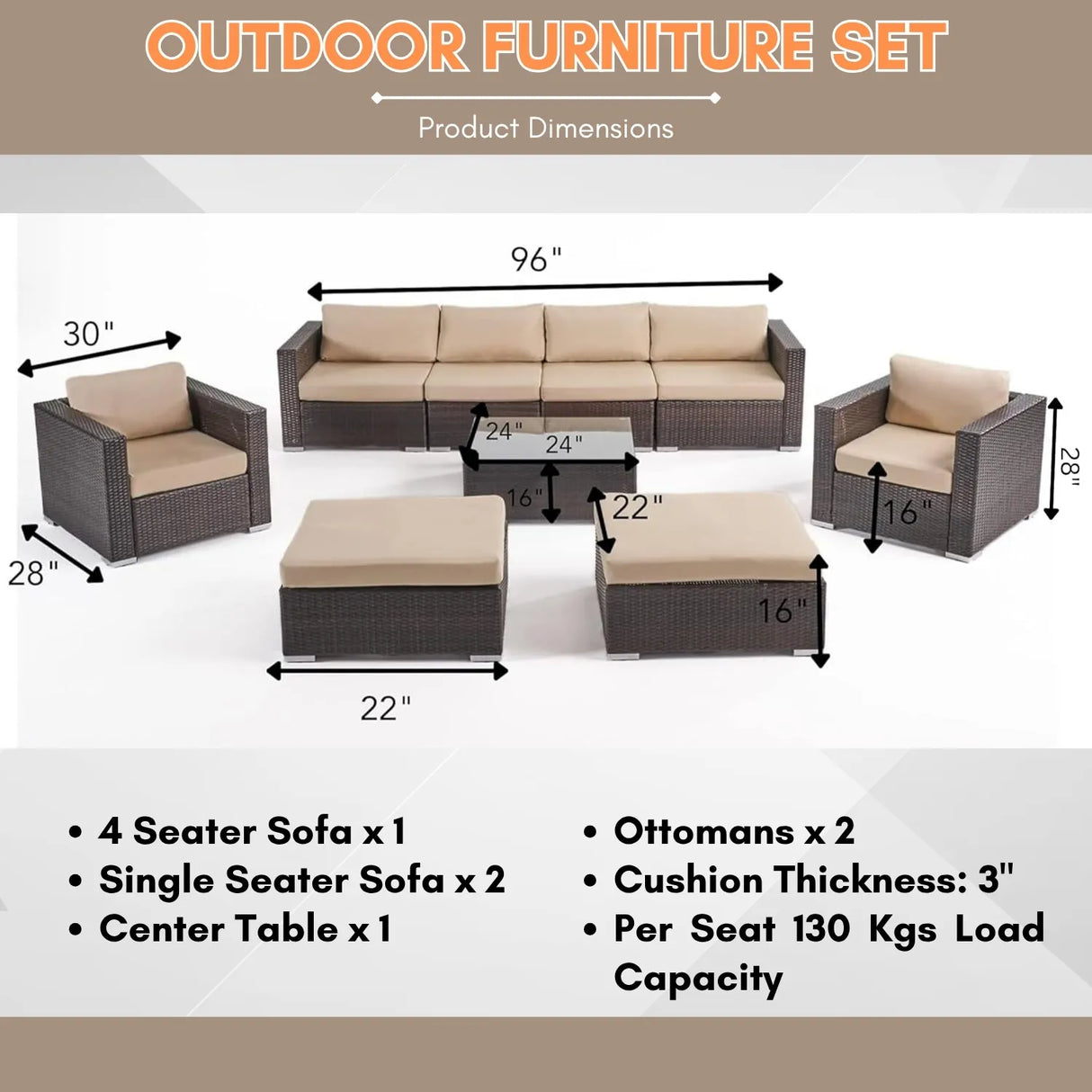 Outdoor Rattan Wicker 8-Seater Sofa Set