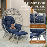 Outdoor Wicker Egg Chair with Ottoman (Silver Grey & Navy-Blue)