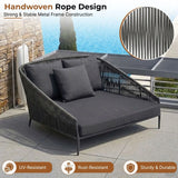 Outdoor Grey Rope Patio Daybed with Comfortable Dark Grey Cushion
