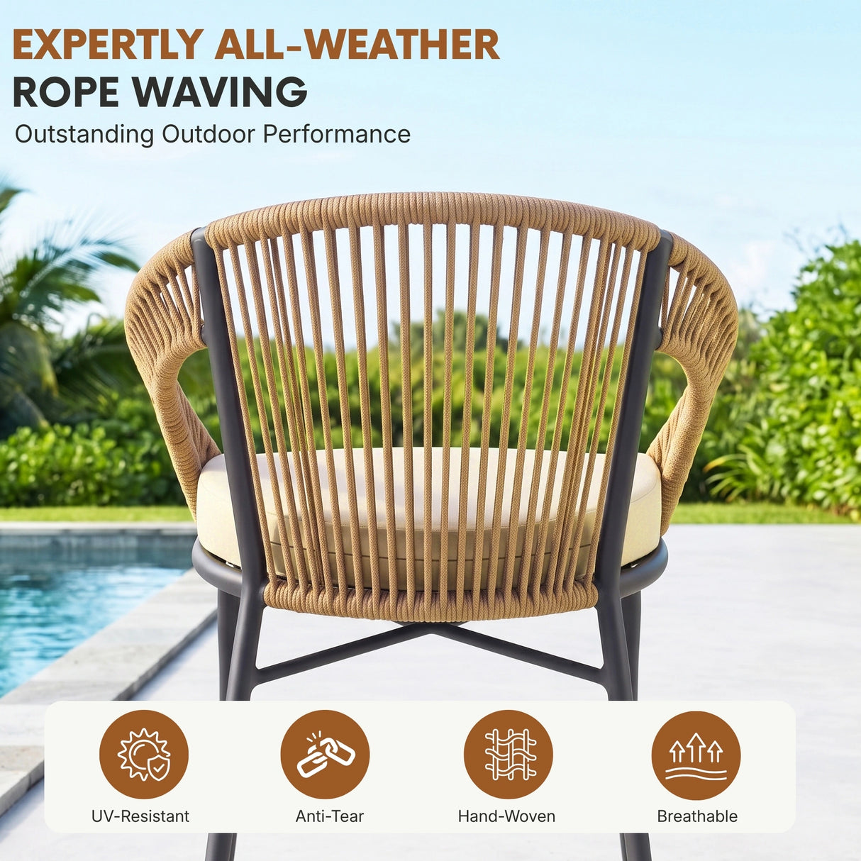 Outdoor 4-Seater Patio Rope Conversation Set (Beige & Cream)