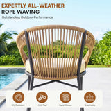 Outdoor 4-Seater Patio Rope Conversation Set (Beige & Cream)