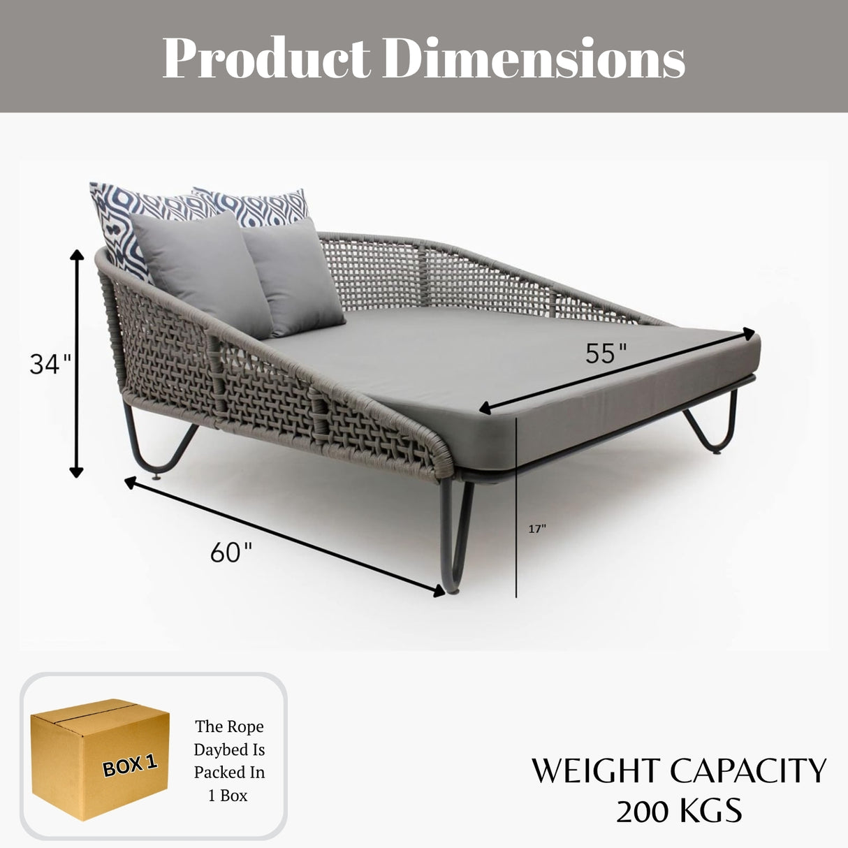 Outdoor Rope Patio Furniture Daybed (Grey)