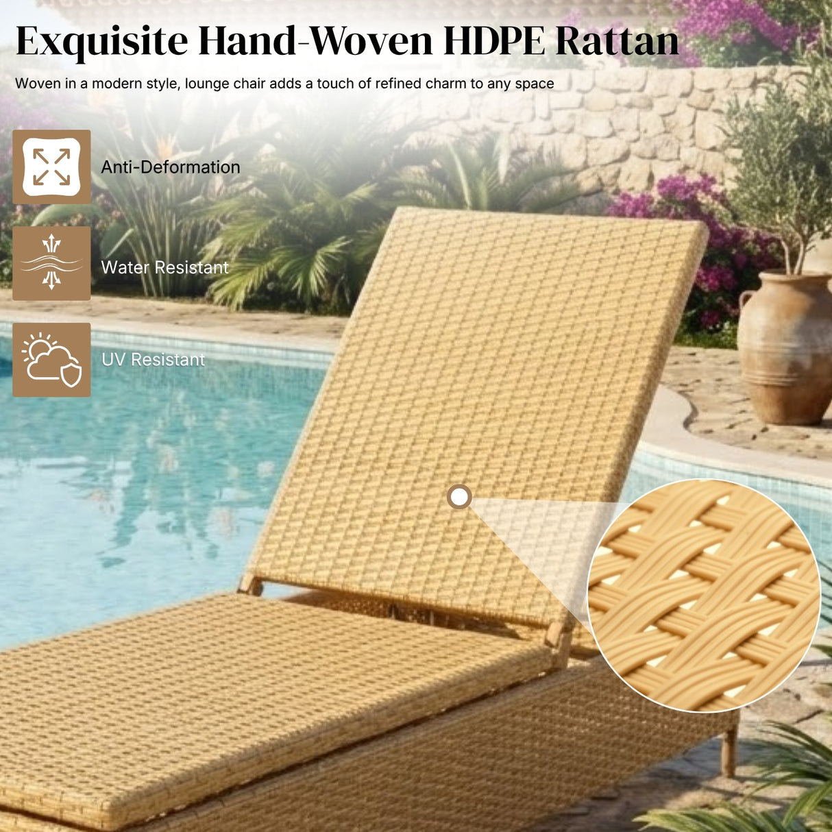 Outdoor Wicker Rattan Lounger Set of 2 with Patio Umbrella (Beige & Orange)