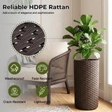 Outdoor Wicker 2-Piece Tall Round Planter Set (Dark Brown & White)