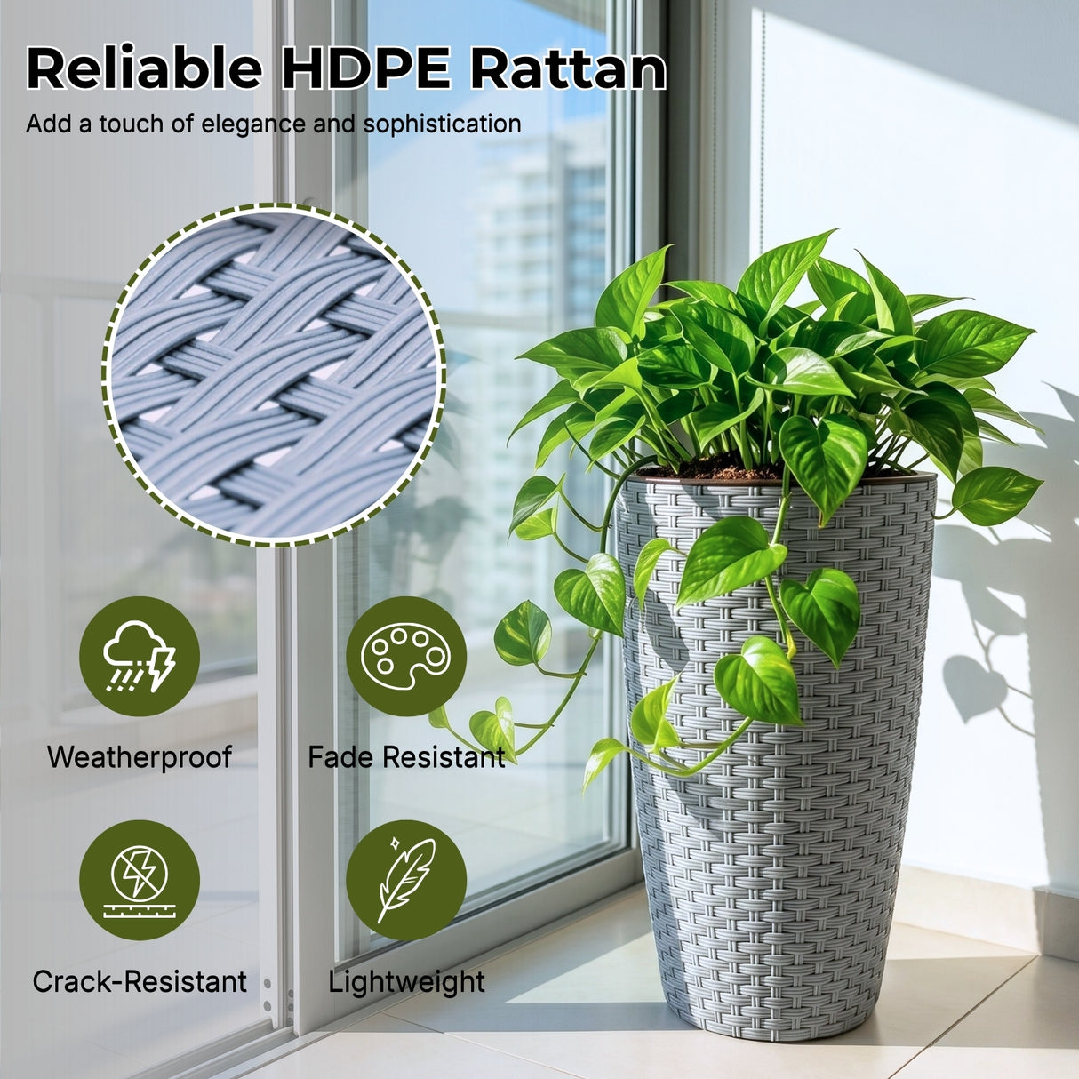 2-Piece Outdoor Wicker Planter Set (Silver Grey)