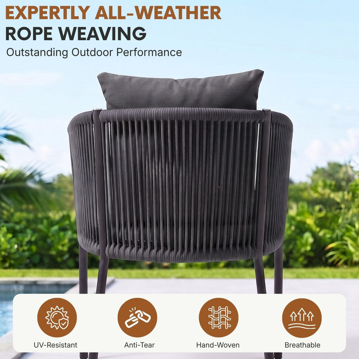 2-Piece Outdoor Rope Patio Dining Chairs