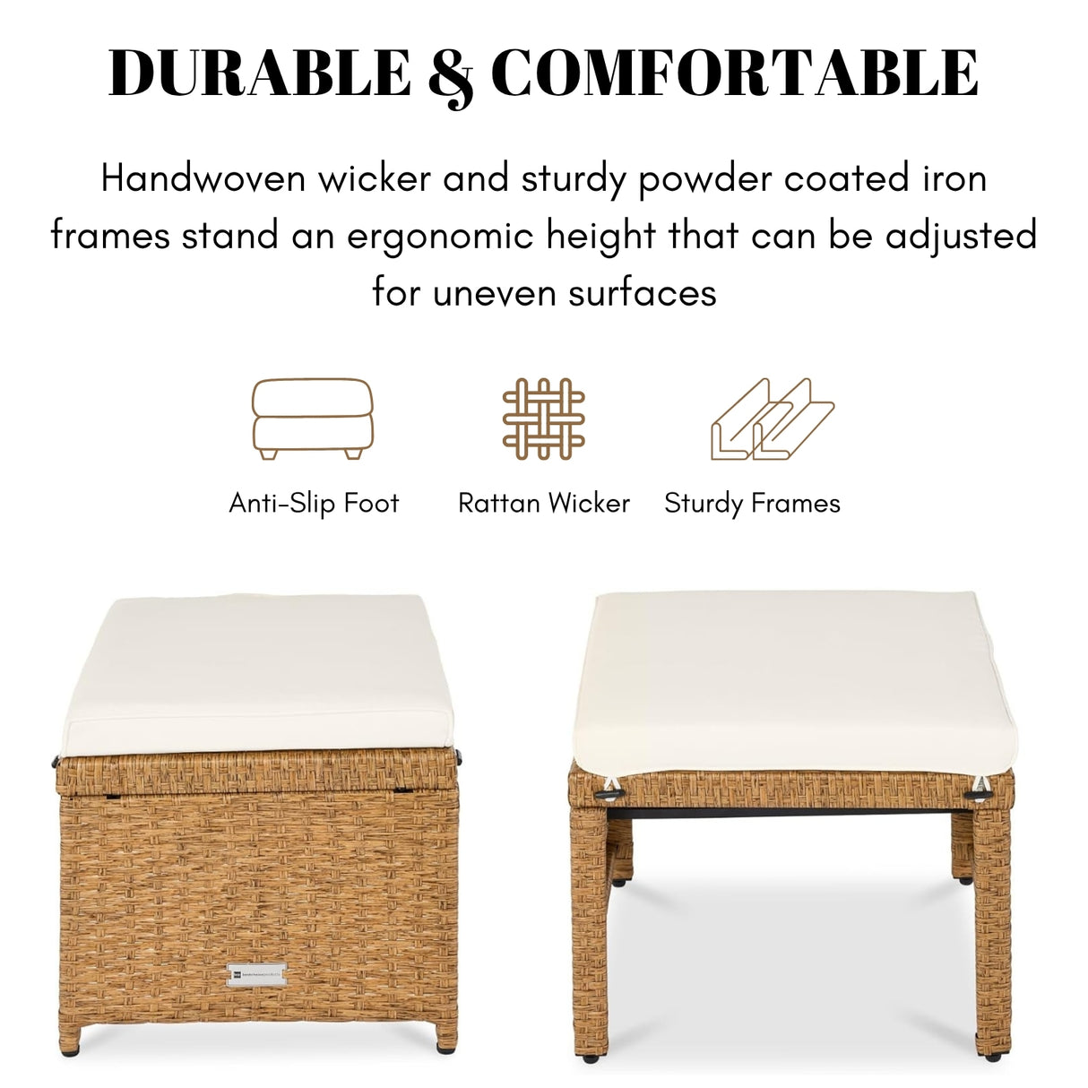 Set of 2 Wicker Ottomans, Multipurpose Outdoor Furniture