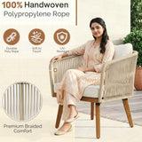 Outdoor Rope 4-Piece Patio Sofa Set with Wooden Legs & Coffee Table (Platinum & Off-White)