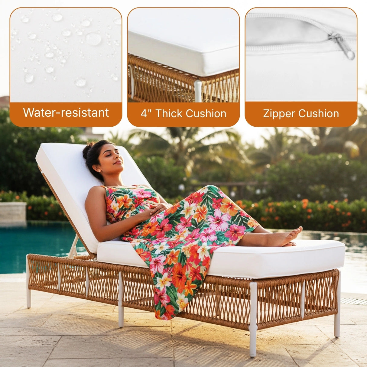 Outdoor Rope Lounge Chairs Set of 2 with Thick Cushions