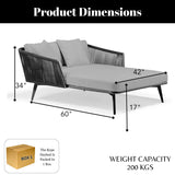 Outdoor Black Rope Patio Daybed with Comfortable Grey Cushion