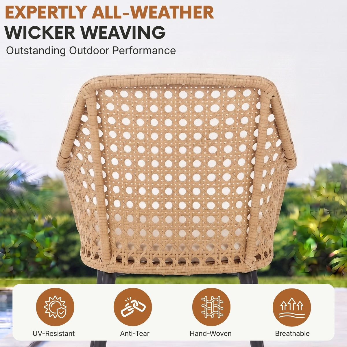 2-Piece Outdoor Rattan Wicker Patio Dining Chairs