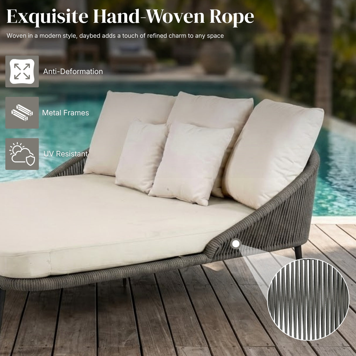 Modern Patio Outdoor Rope Daybed (Grey & Off-White)