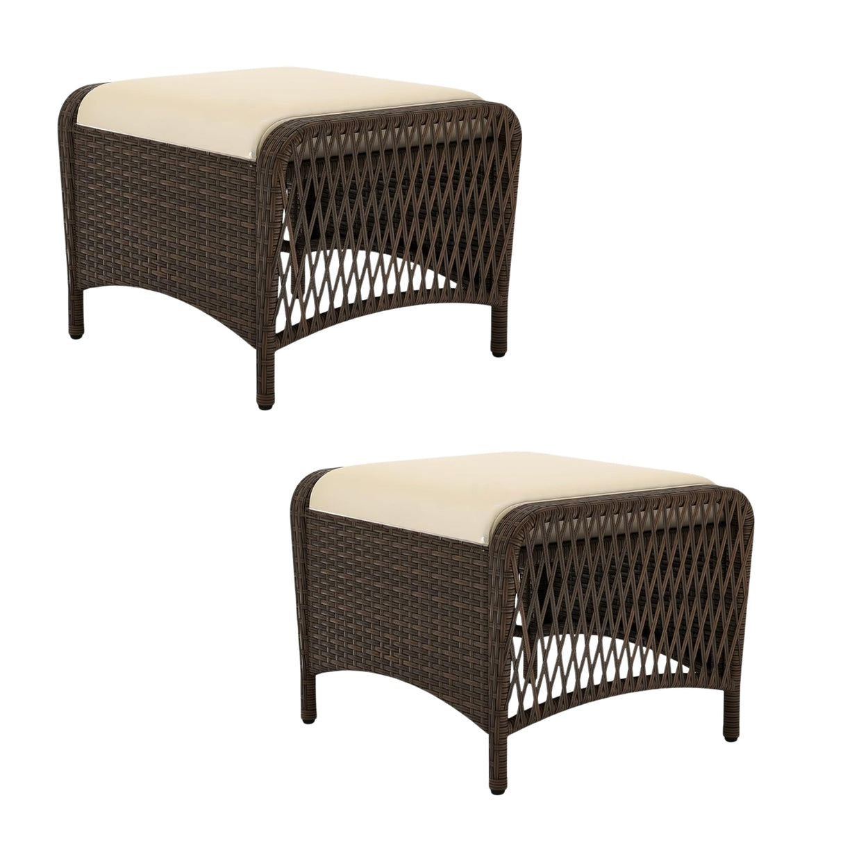 2-Piece Outdoor Rattan Wicker Ottoman Set