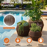 Outdoor 3-Piece Round Rope Planters (Brown)